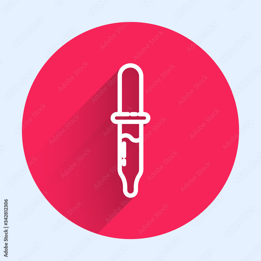 White line Pipette icon isolated with long shadow. Element of medical, chemistry lab equipment. Medi