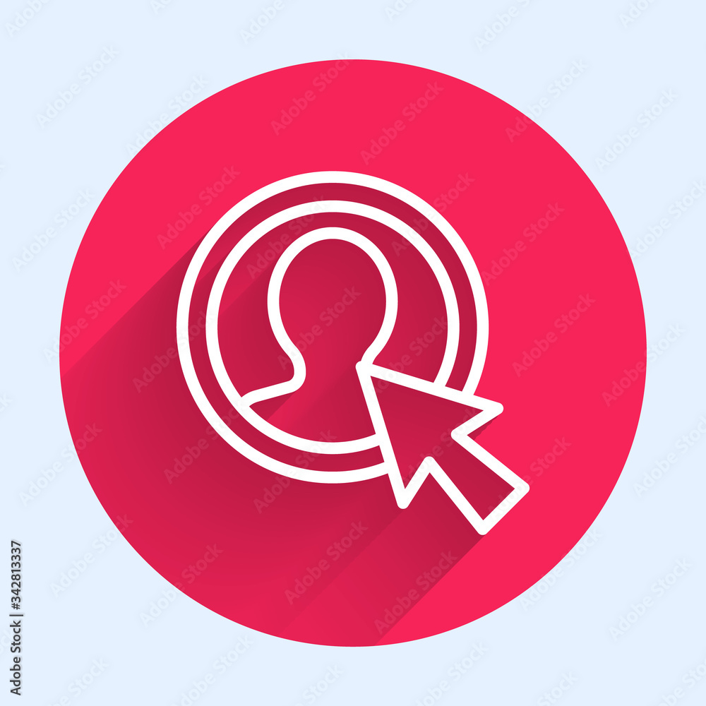 White line Create account screen icon isolated with long shadow. Red circle button. Vector Illustrat