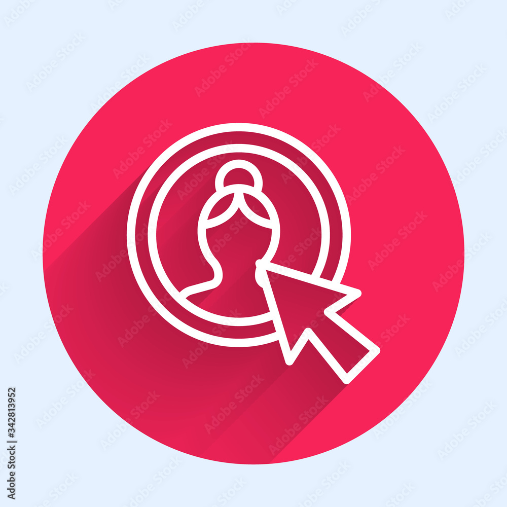 White line Create account screen icon isolated with long shadow. Red circle button. Vector Illustrat