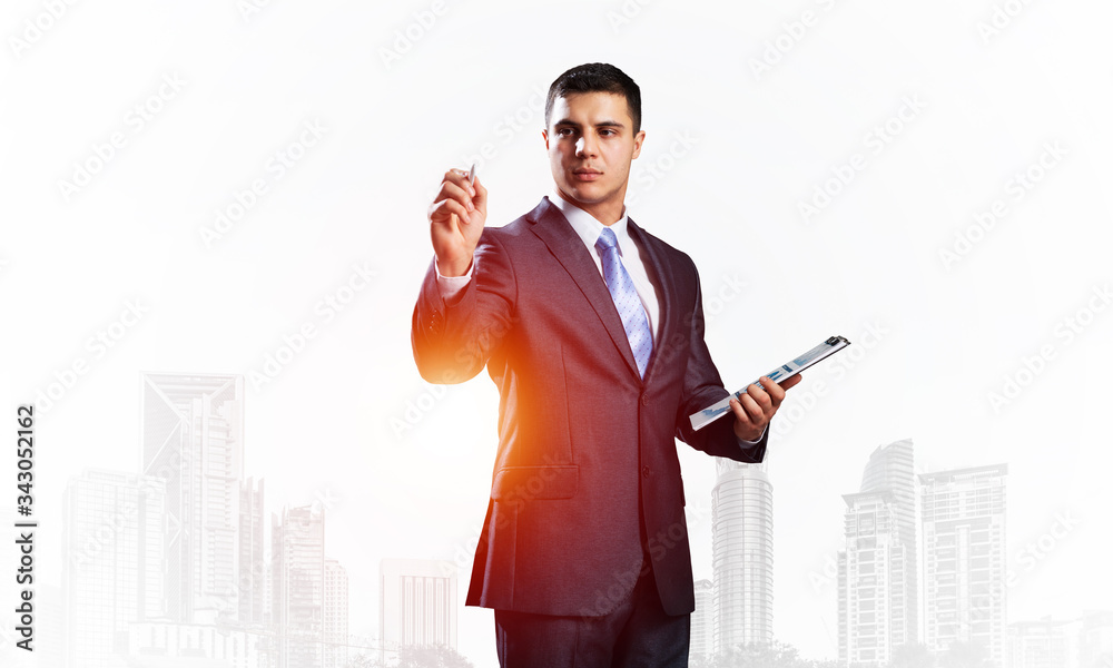 Front view of man in business suit and tie