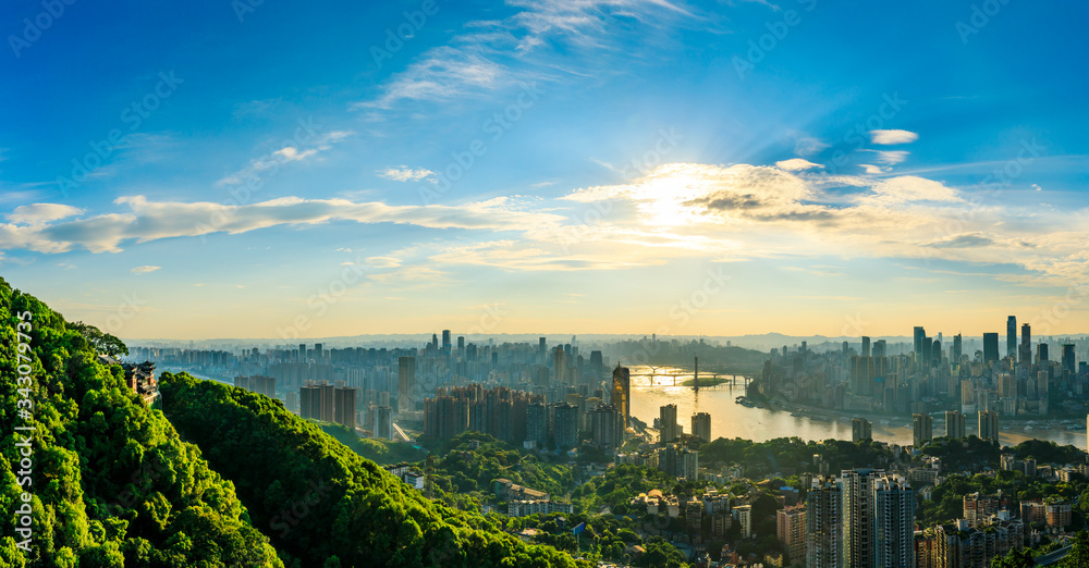 Chongqing city skyline and architectural landscape at sunset,China.