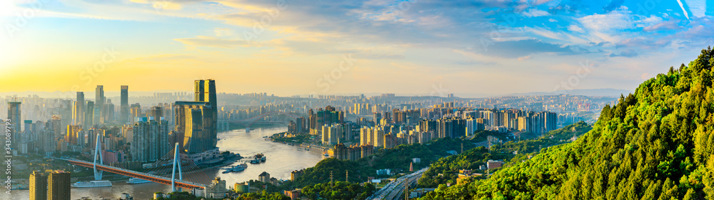 Chongqing city skyline and architectural landscape at sunset,China.