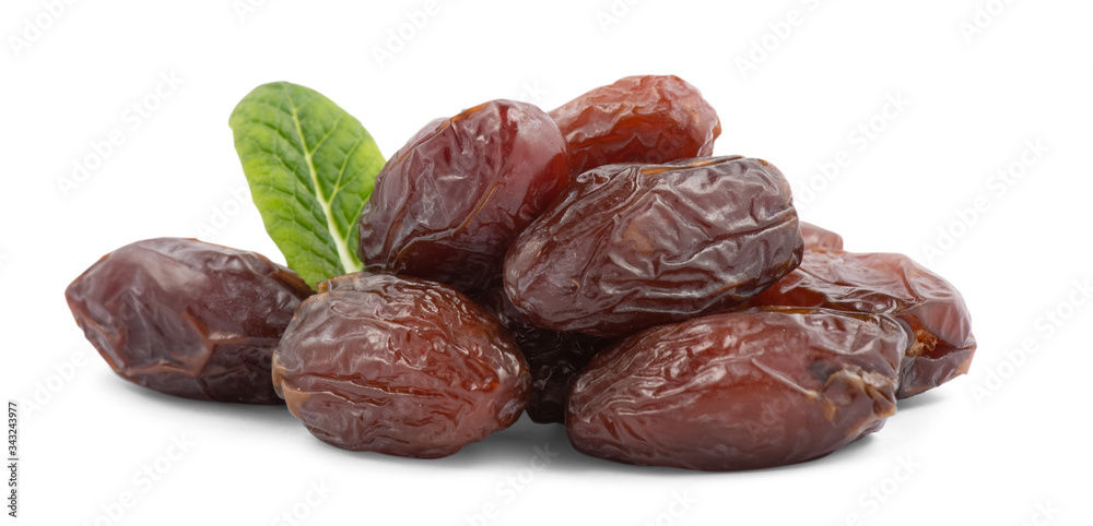 Group fruit of palm Phoenix dactylifera or Dare fruits in isolated on the white background..