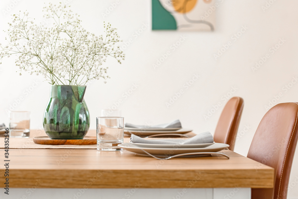 Served table in modern dining room