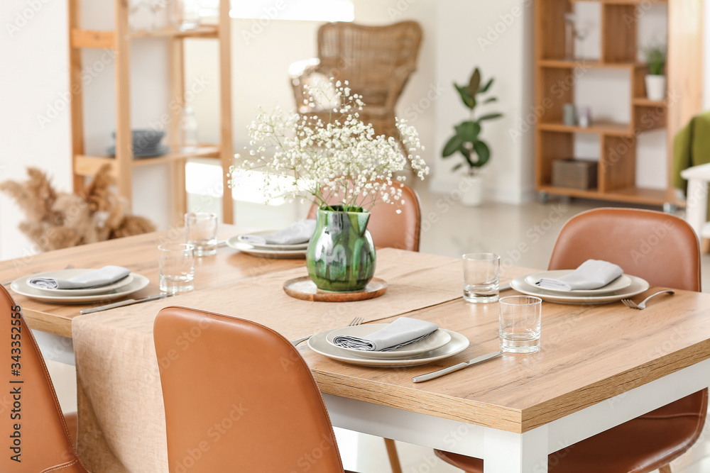 Served table in modern dining room