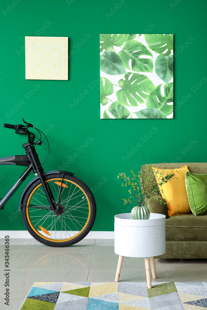 Stylish interior of modern room with bicycle