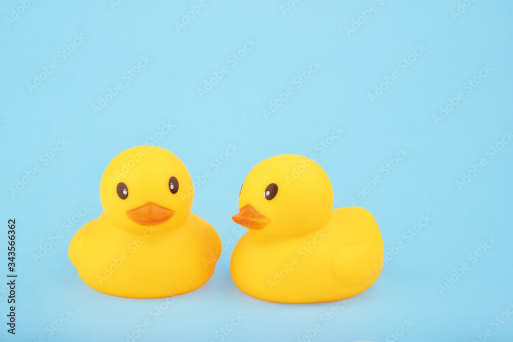 yellow rubber ducks on blue background