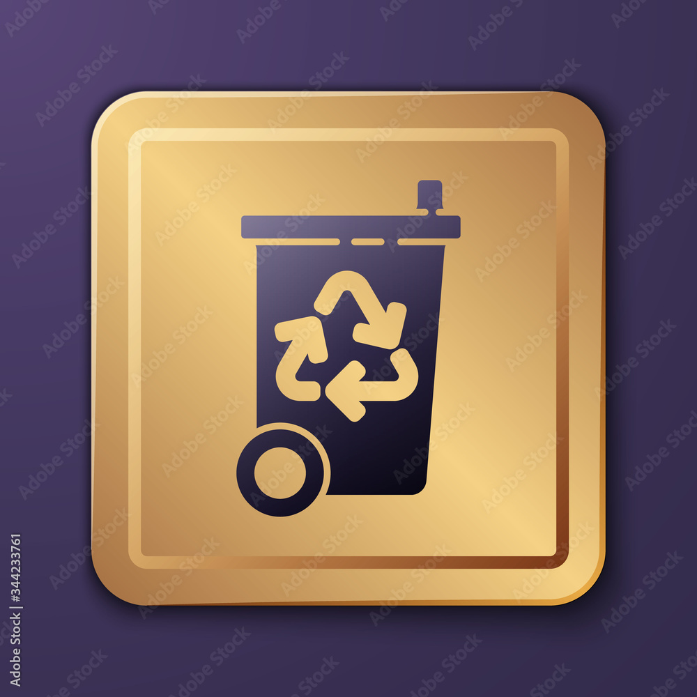 Purple Recycle bin with recycle symbol icon isolated on purple background. Trash can icon. Garbage b