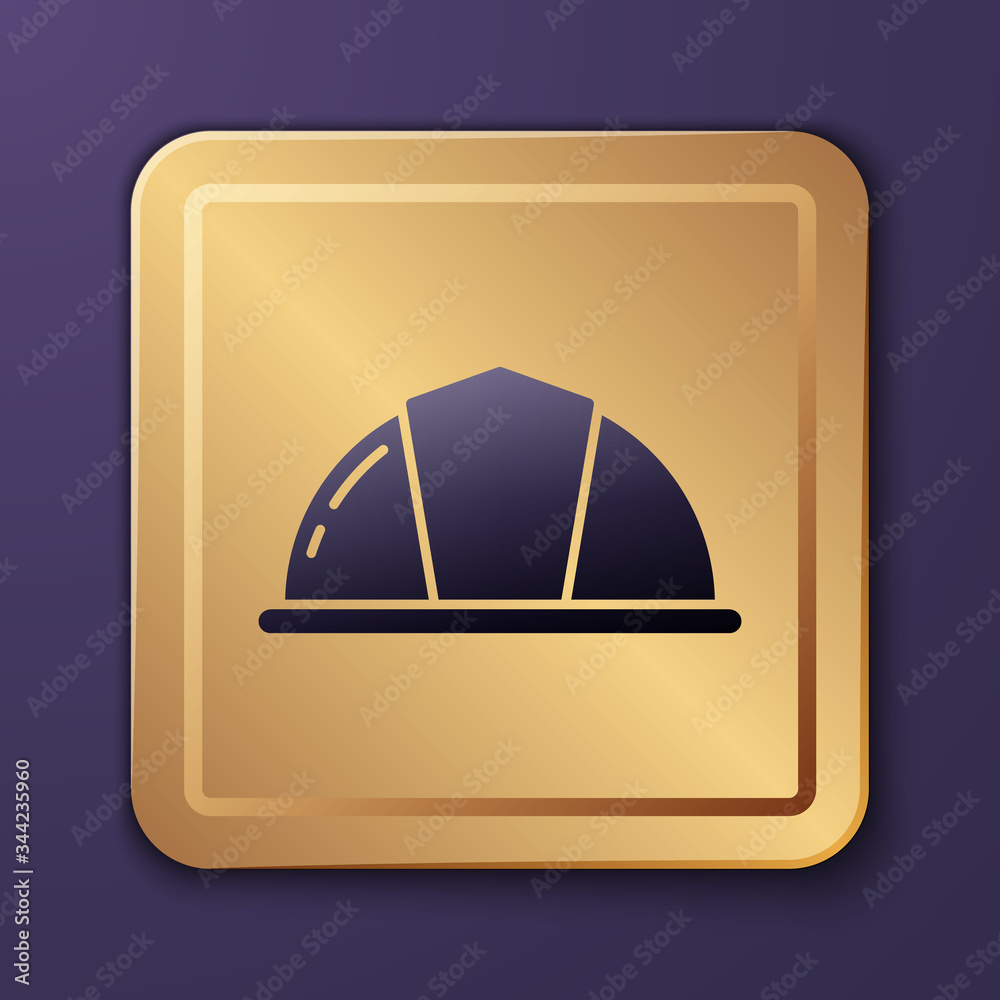 Purple Worker safety helmet icon isolated on purple background. Gold square button. Vector Illustrat