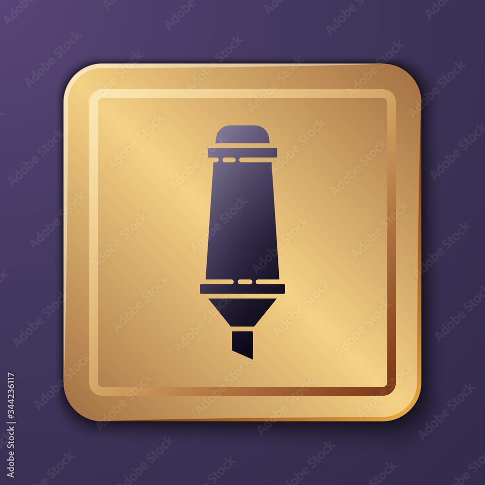 Purple Marker pen icon isolated on purple background. Gold square button. Vector Illustration