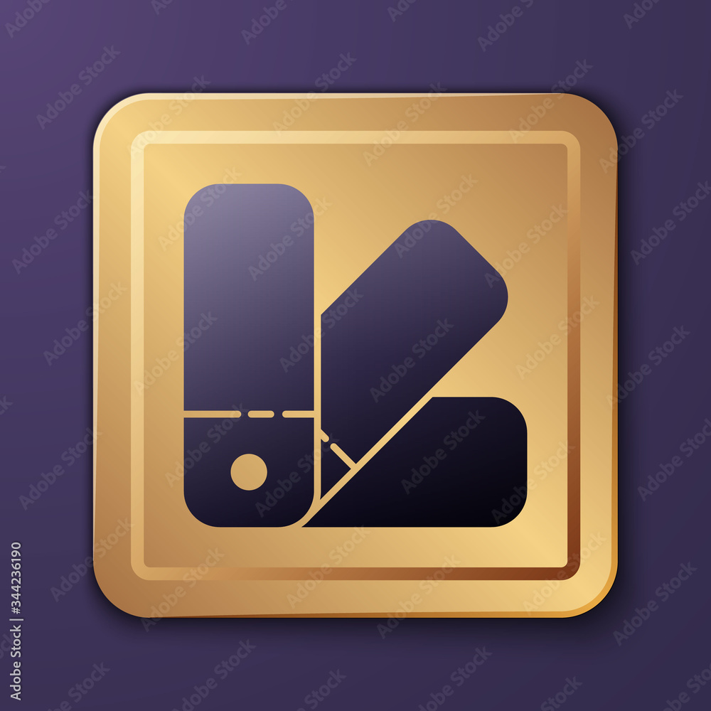 Purple Color palette guide icon isolated on purple background. Gold square button. Vector Illustrati