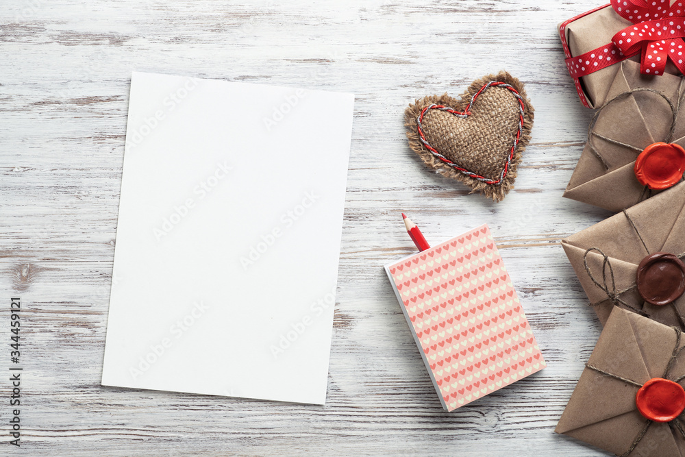 Flat lay cute composition with fabric heart