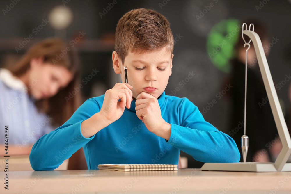 Pupil at physics lesson in classroom