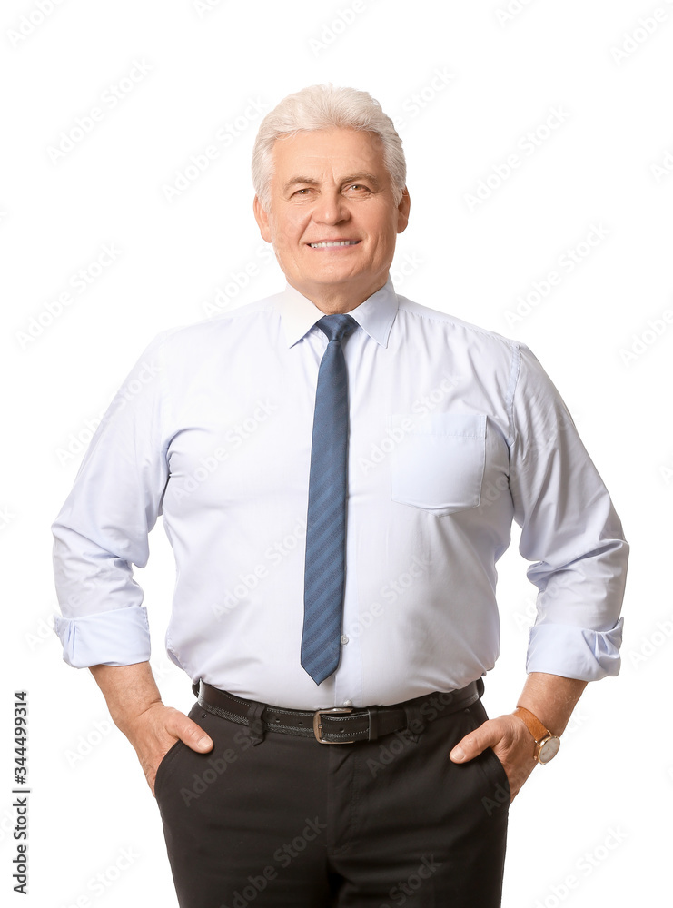 Portrait of handsome senior businessman on white background