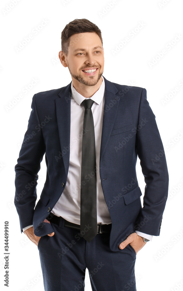 Portrait of handsome businessman on white background