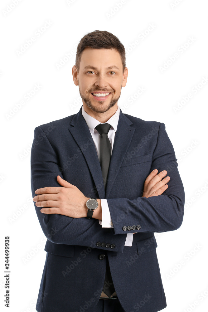 Portrait of handsome businessman on white background