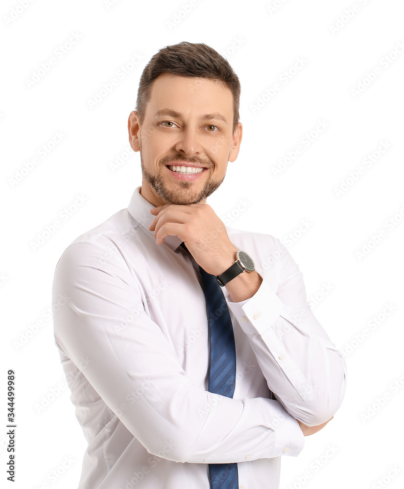 Portrait of handsome businessman on white background