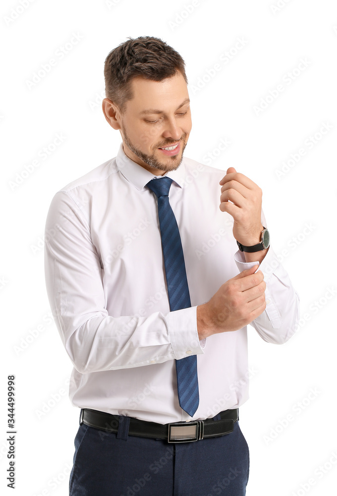 Portrait of handsome businessman on white background