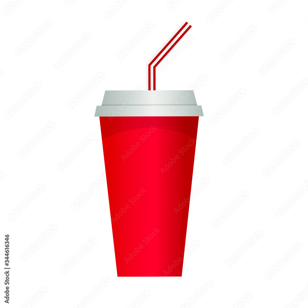 Paper glass, cup with lemonade and tube Icon. Vector Illustration