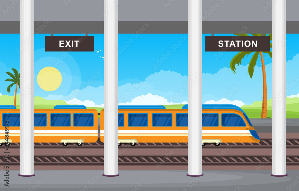 Railway Public Transport Commuter Metro Train Station Flat Illustration