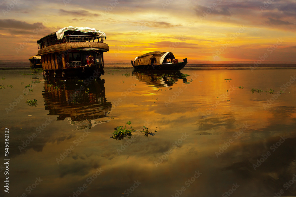 sunset  in the backwater at allepey, in the kerala-India 