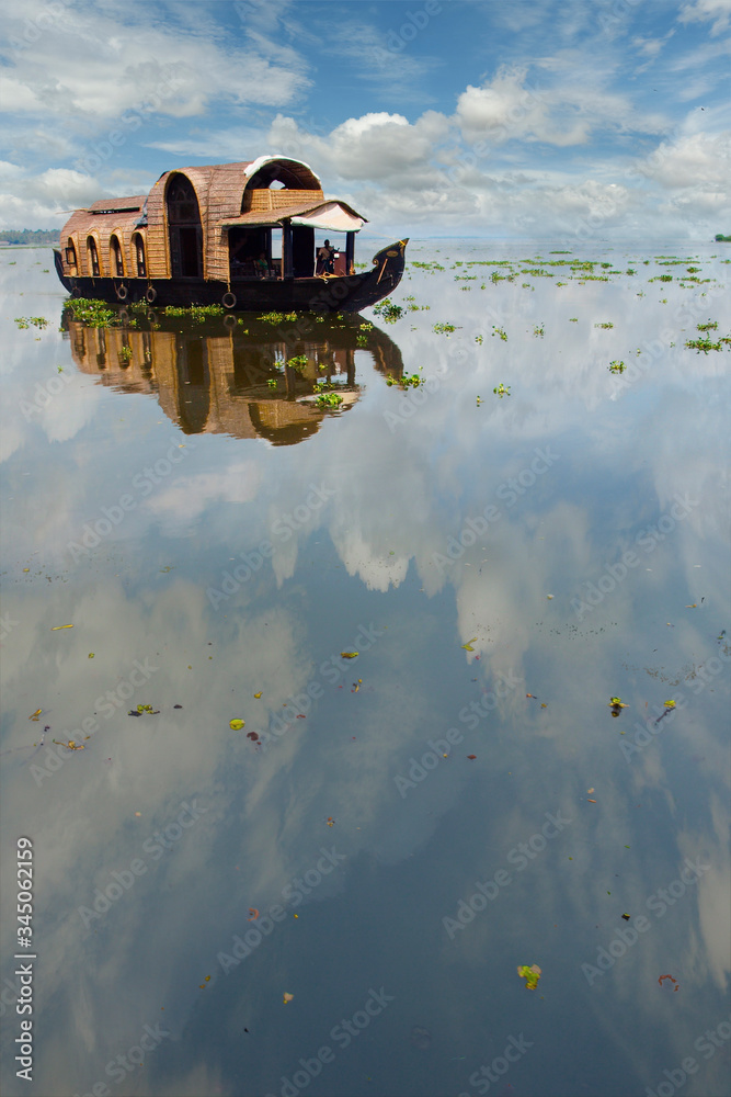 houseboat in the backwater at allepey, in the kerala-India 