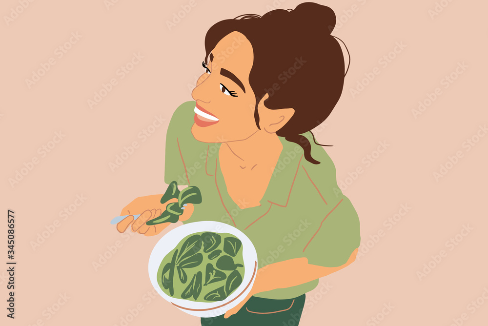 Illustration of a woman with healthy food