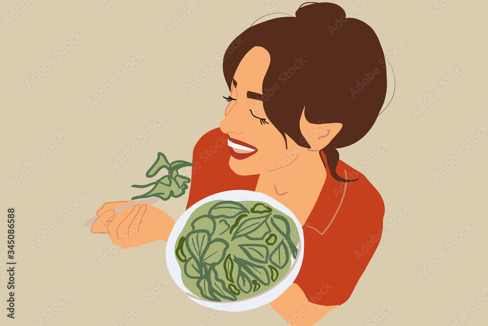 Illustration of a woman with healthy food