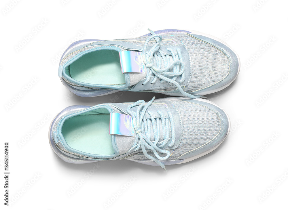 Stylish shoes on white background