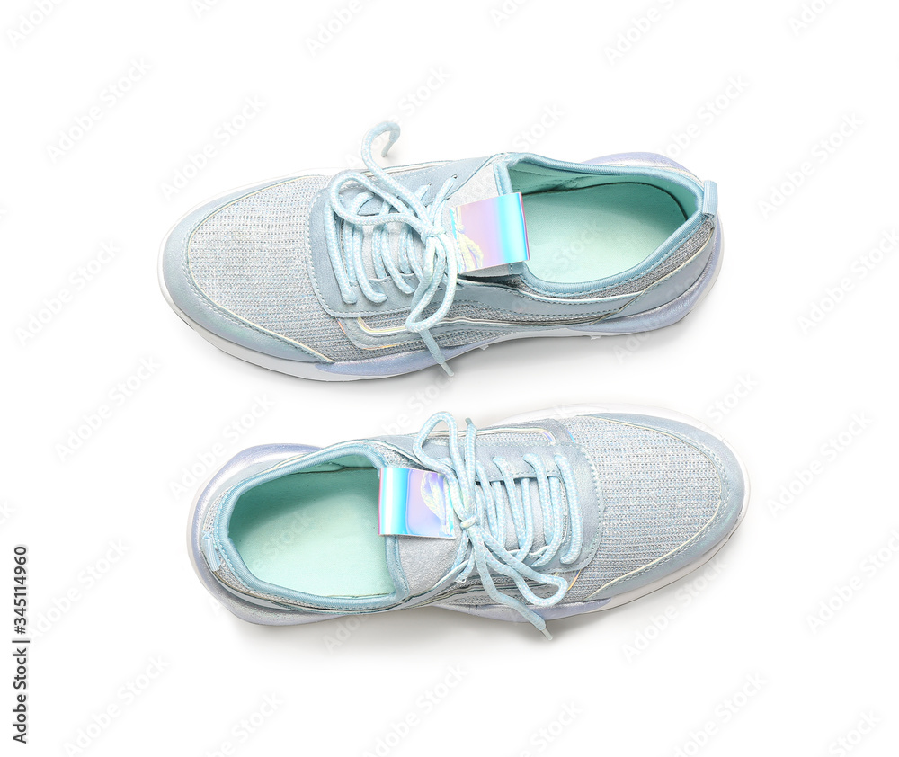 Stylish shoes on white background