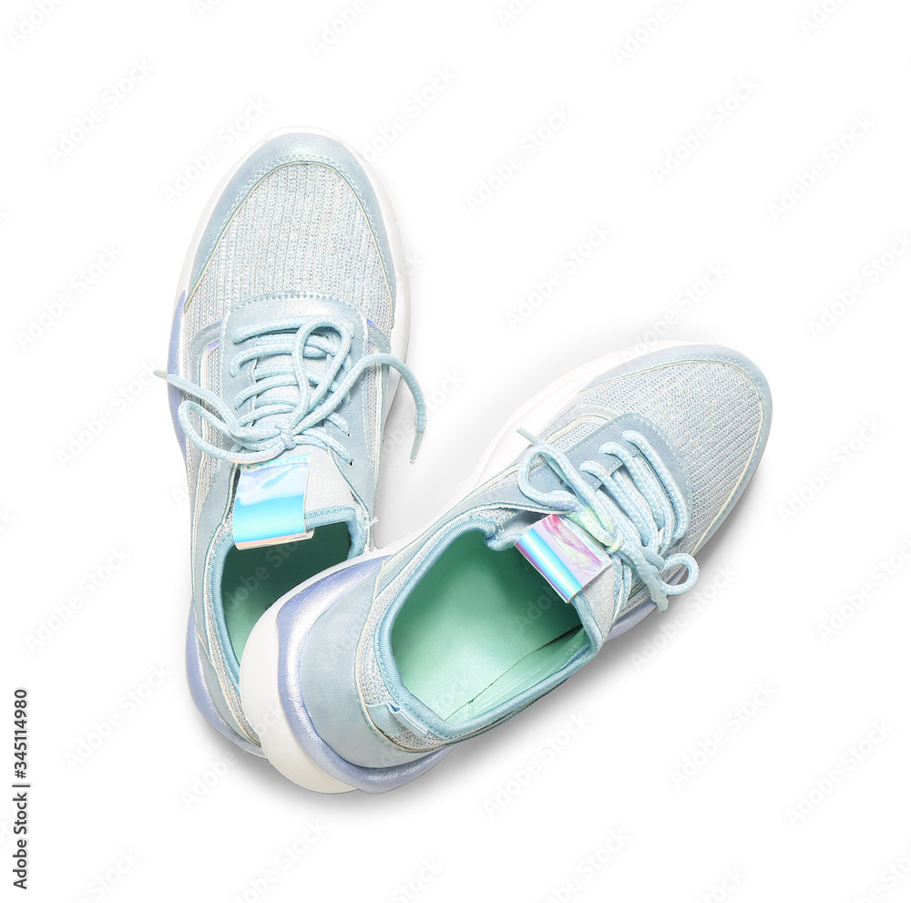 Stylish shoes on white background