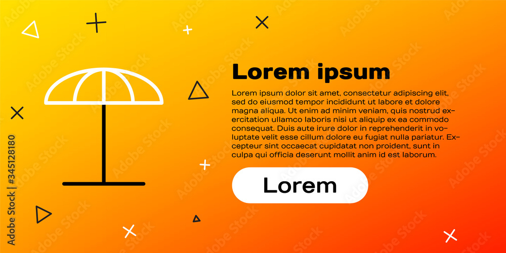黄色背景上隔离的海滩标志用线条遮阳伞。户外用大型遮阳伞