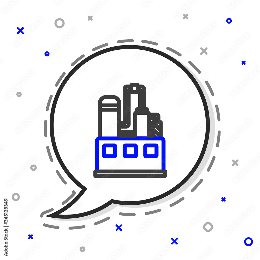 线路油气工业厂房图标隔离在白色背景上。彩色轮廓图标