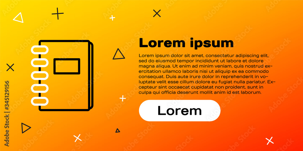 黄色背景上隔离的线条笔记本图标。螺旋形笔记本图标。学校笔记本。写字板。