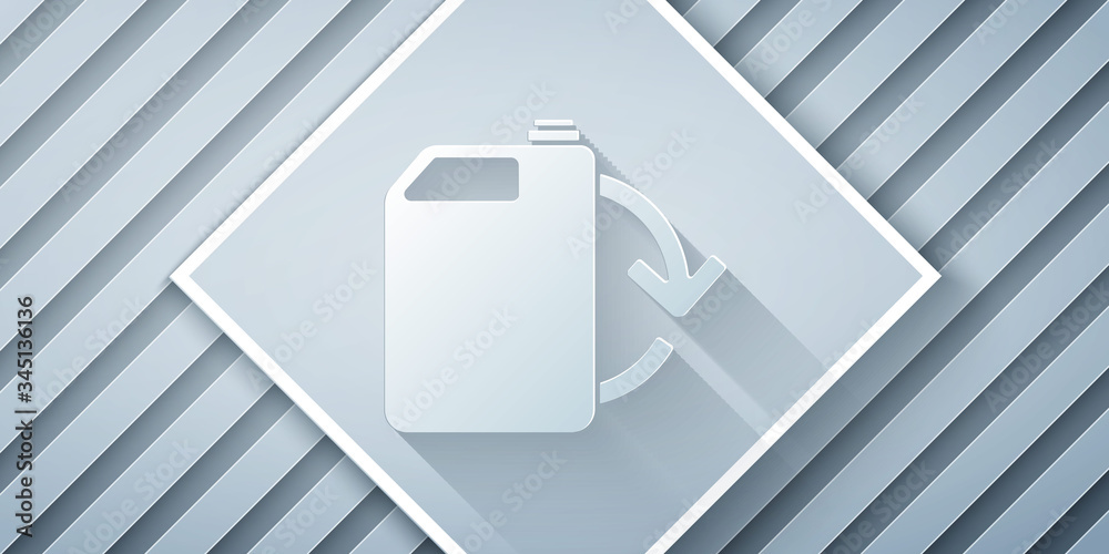 Paper cut Eco fuel canister icon isolated on grey background. Eco bio and barrel. Green environment 