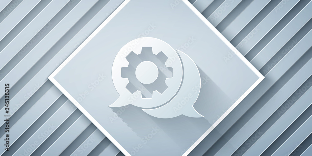 Paper cut Speech bubble chat icon isolated on grey background. Message icon. Communication or commen