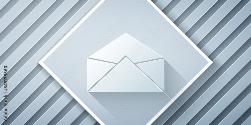 Paper cut Envelope icon isolated on grey background. Email message letter symbol. Paper art style. V