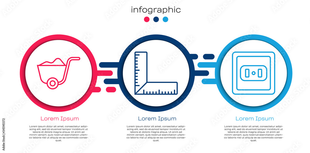 设置线铲、角尺和电源插座。商业信息图模板。矢量