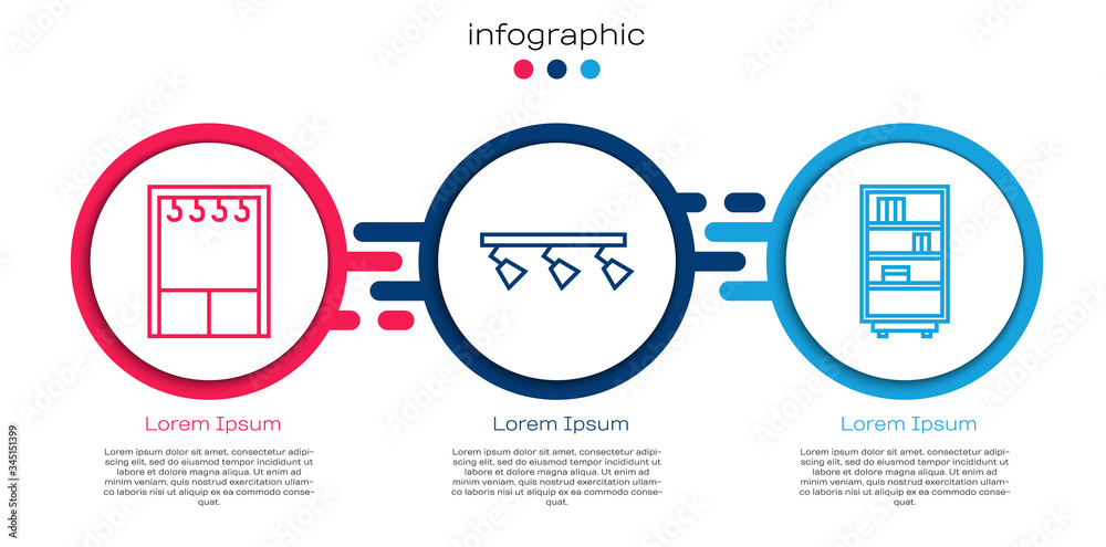 套装衣柜、Led轨道灯和图书馆书架。商业信息图模板。