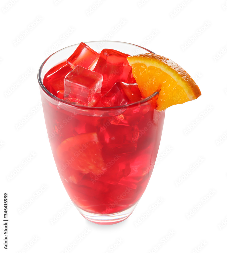 Glass of tasty cold ice tea on white background