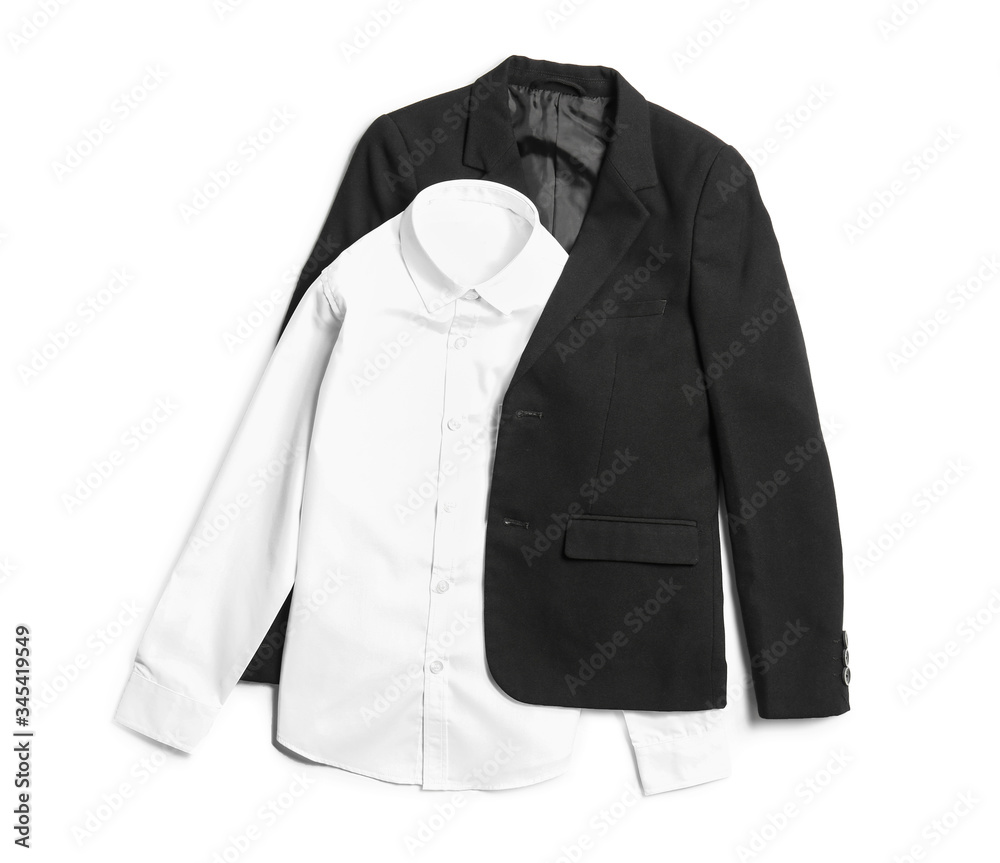 Stylish school uniform on white background