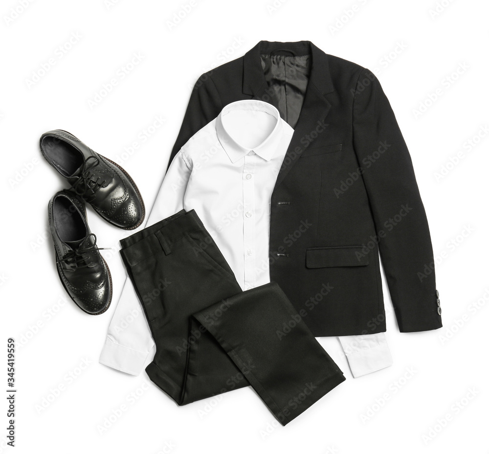 Stylish school uniform on white background