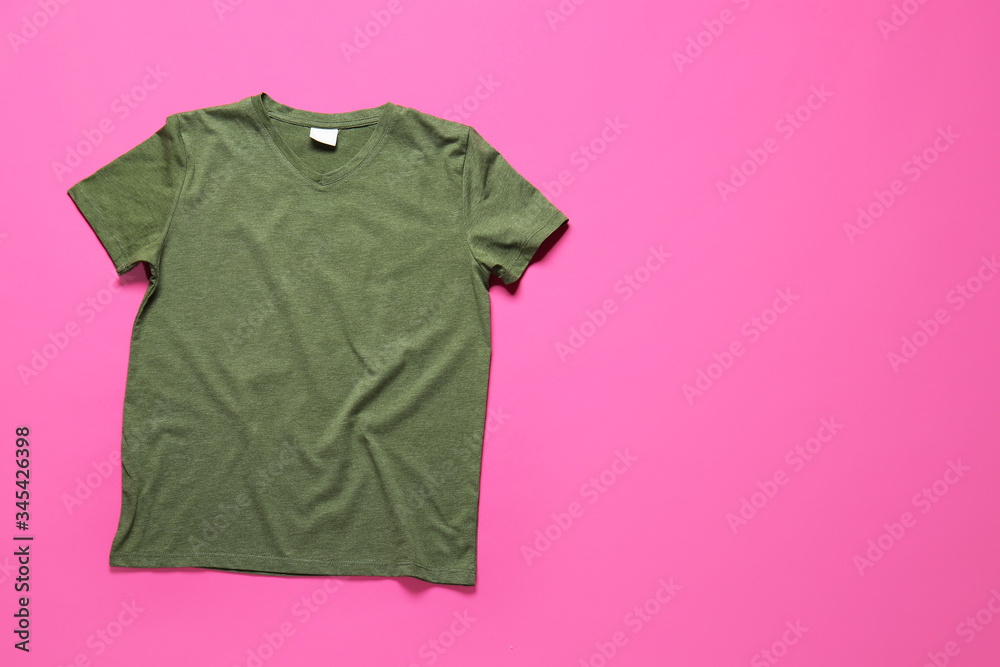 Stylish t-shirt on color background