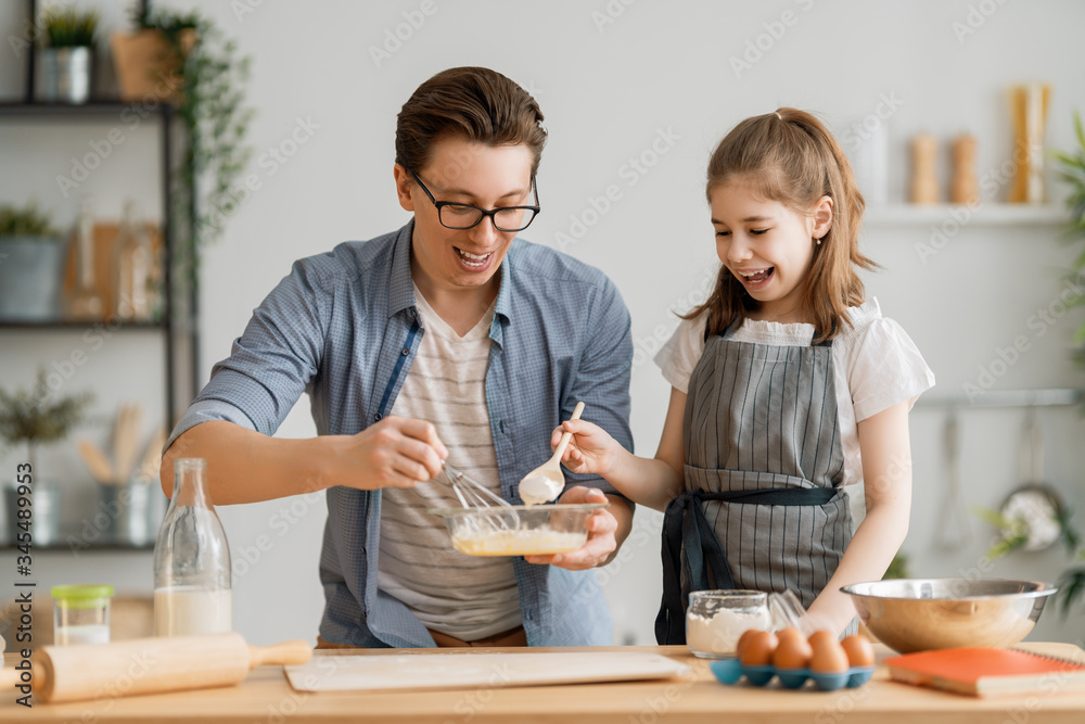 family are preparing bakery together