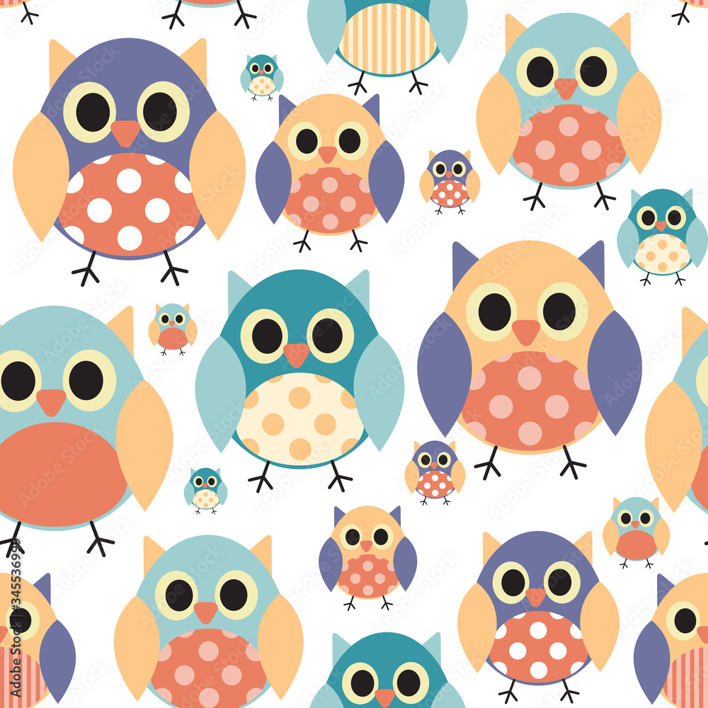 Owl Seamless Pattern Background Vector Illustration