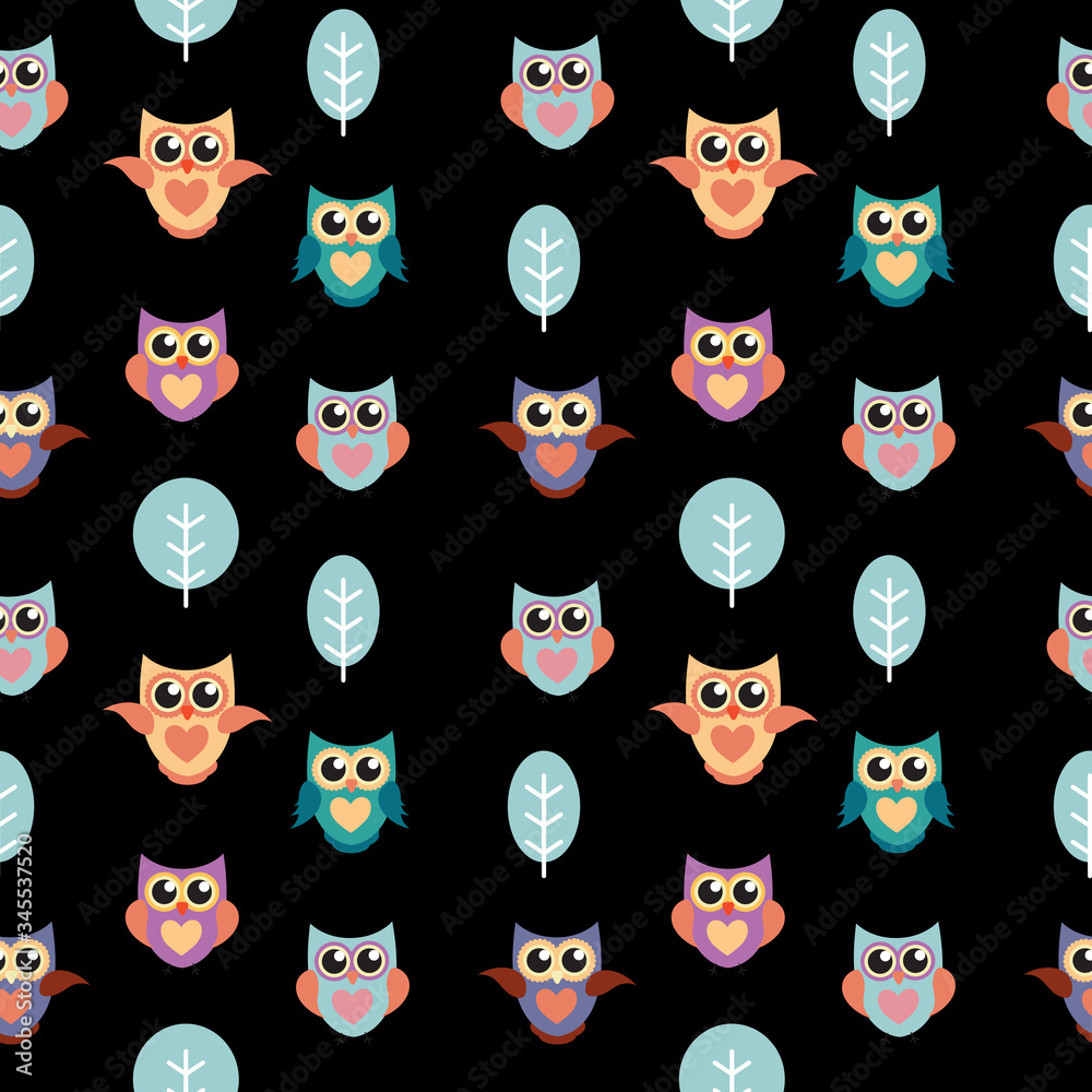 Owl Seamless Pattern Background Vector Illustration