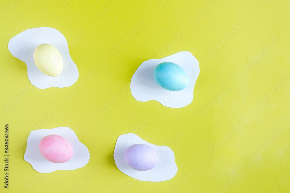 Easter concept on yellow background top view mockup