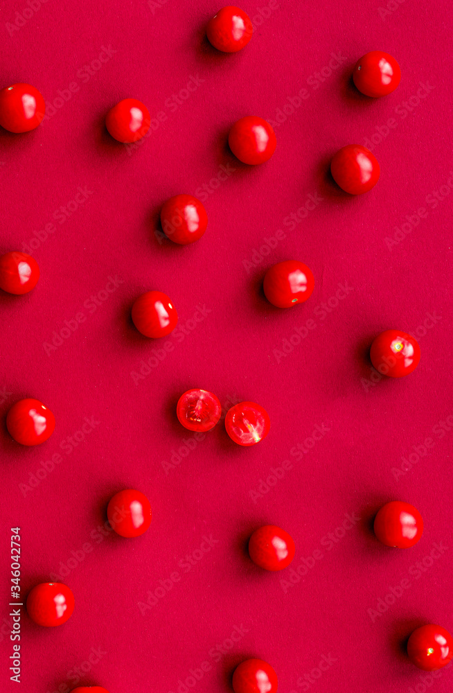 red color set with food top view pattern