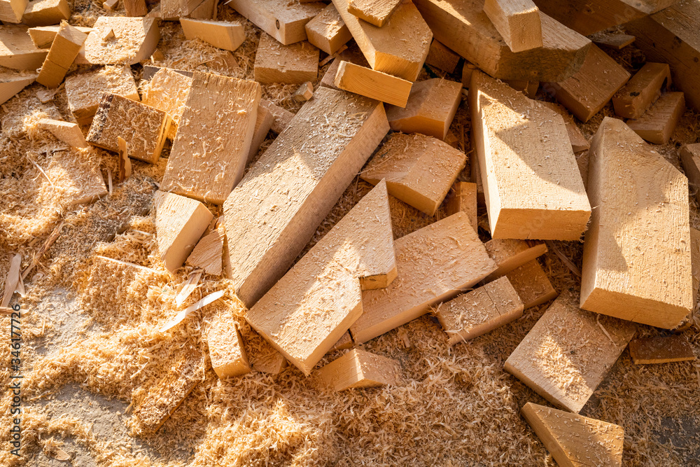 Stack of cut wooden beams