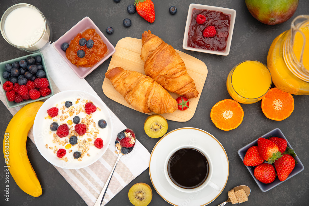 Breakfast Served in the morning with Coffee, Butter croissant and corn flakes Whole grains and raisi